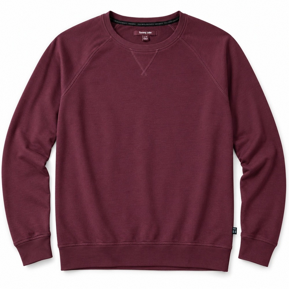 Tommy John Mens Burgundy Raglan Sleeve Crew Neck Lounge Sweatshirt Large - Picture 1 of 8